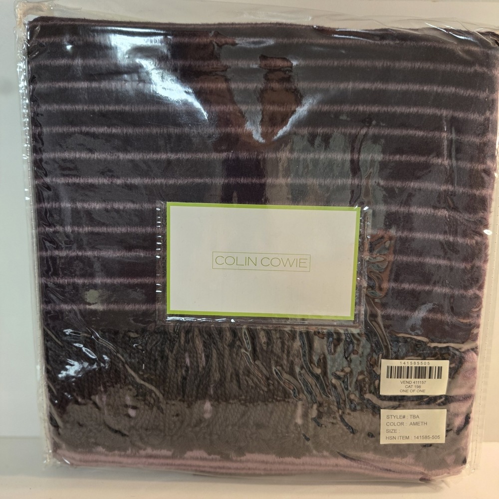 Colin Cowie Deep Amethyst Purple 50" x 60" Ombre Stripe Throw Fringe Blanket NEW